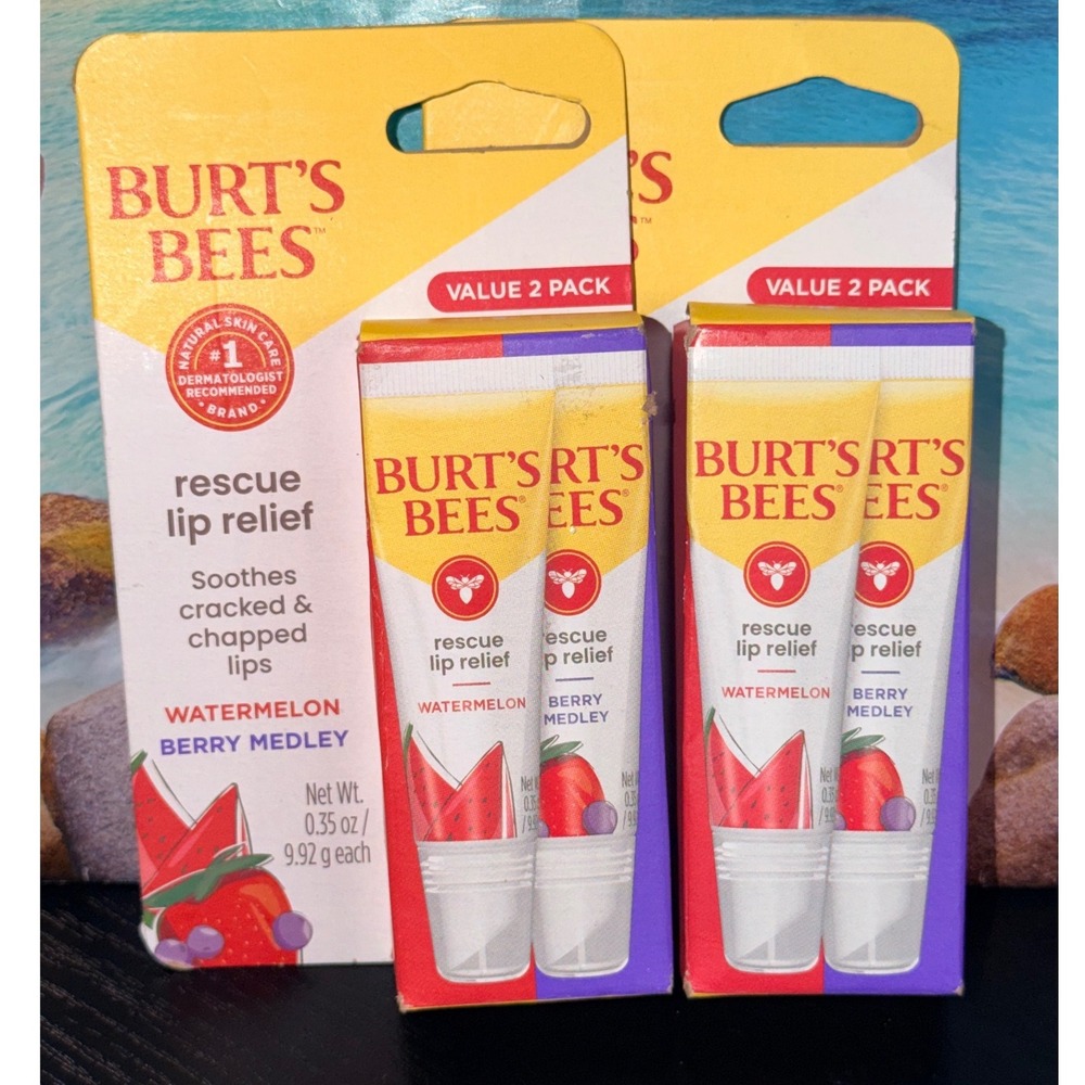 Burts Bees Rescue Lip Relief Value 2 Pack Watermelon Berry Medley 4 Tubes Total